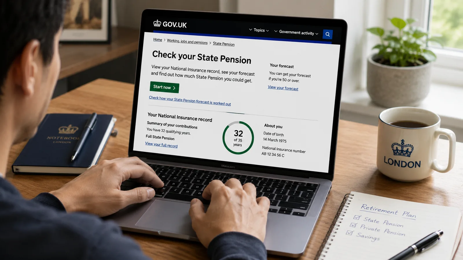 영국 State Pension Qualifying Year를 확인하는 모습