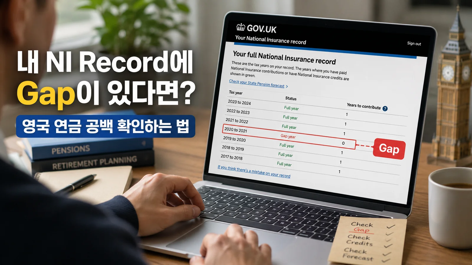 영국 NI Record에서 NI gap이 표시된 화면