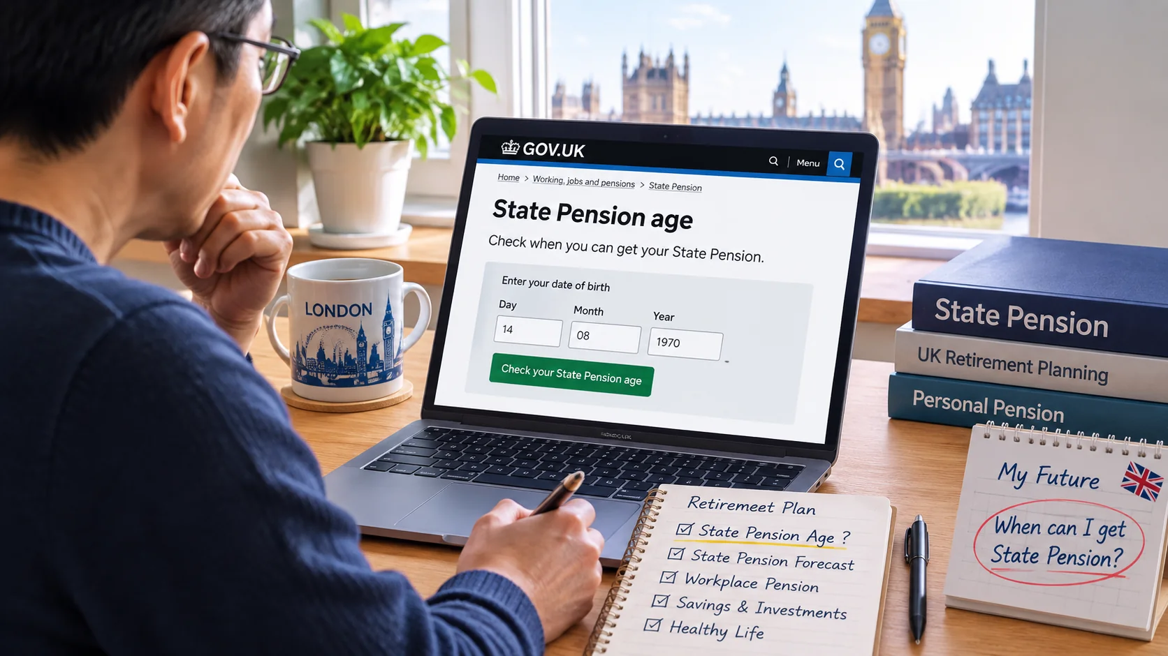 State Pension Age를 확인하는 영국 국가연금 조회 화면