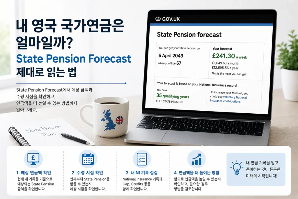 영국 State Pension Forecast에서 예상 연금액과 수령 시점, NI 기록을 확인하는 방법