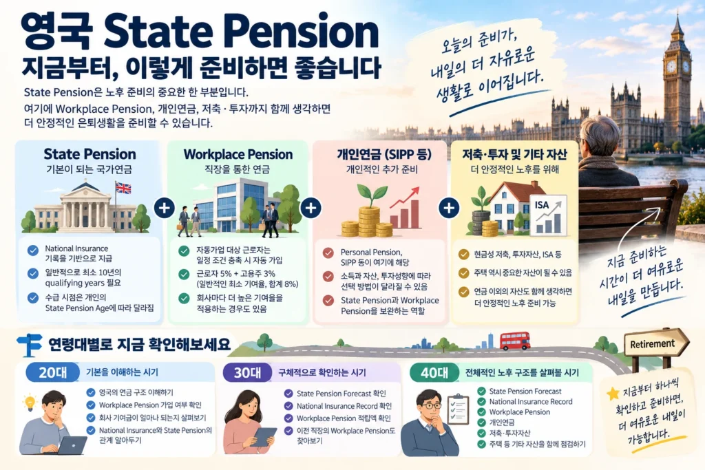 영국 노후 준비를 위한 State Pension, Workplace Pension, 개인연금과 저축·투자 및 연령별 확인사항
